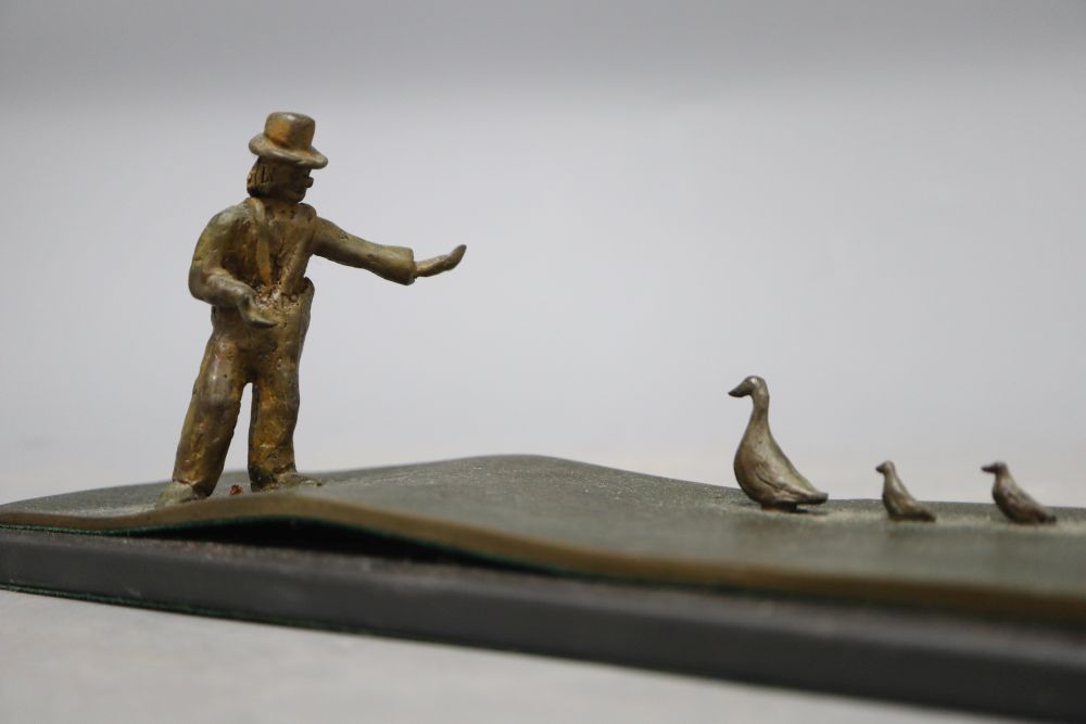 A limited edition bronze titled Bonjour Madame Canard, signed S L Joan